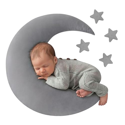 Image of M&G House Newborn Photography Posing Pillow Crescent Moon Pillow Star Pillows Posing Beans Moon Pillow Stars Set Infant Boy Girl Baby Picture Prop(Gray)