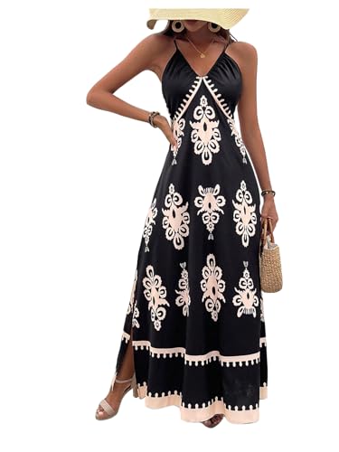 Image of Floerns Women's Boho Print V Neck Split Cami Dress Sleeveless Vacation A Line Maxi Dresses