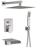 DMDMBATH Shower System Brushed Nickel Shower Faucet Set 3-Function Bathroom Shower Fixtures with Waterfall Tub Spout Wall Mount 10 inch Rain Shower Head (Brushed Nickel)…