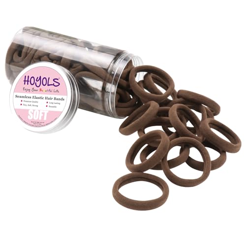 HOYOLS Bandas elásticas suaves y grandes para coletas para el cabello para mujer, antideslizantes, sin daños, sin costuras, 100 unidades (ámbar brillante)