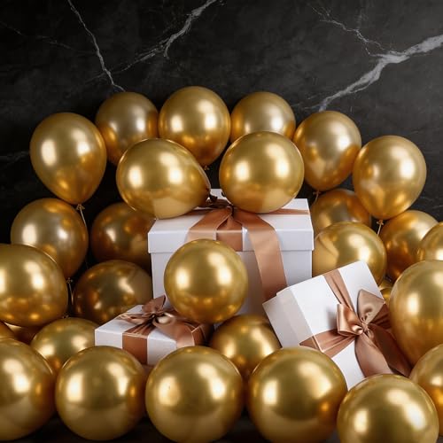 Image of 100-Pack Metallic Gold Balloons - 5 Inch Reusable Party Balloons for Decorations - Elegant Birthday, Anniversary Party Supplies