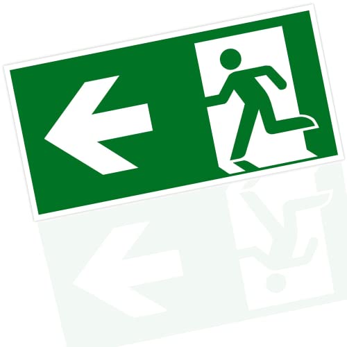 Preisvergleich Produktbild Original Notausgangsschild nachleuchtend und selbstklebend, Fluchtwegschild aus hochwertigem PVC, Rettungsschild Ausgang, Notausgangsschild stoß und kratzfest (Pfeil nach Links)