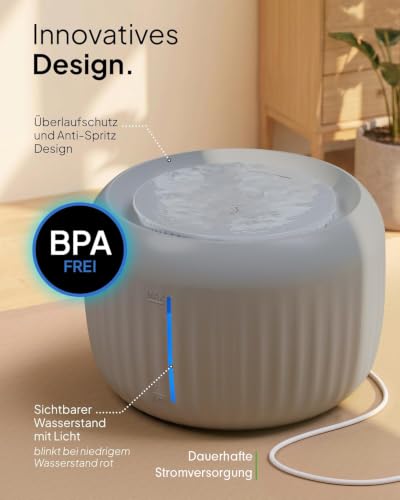 Pretty Paw Katzenbrunnen mit Leiser Pumpe, LED und Aktivkohlefilter, 2,5L – Ansicht 2