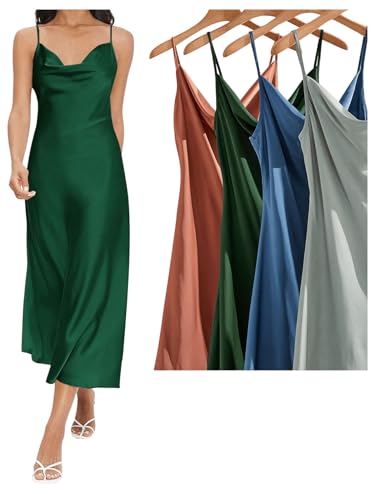 Image of Floerns Women's Spaghetti Strap Cowl Neck Long Slip Satin Silk Midi Dress