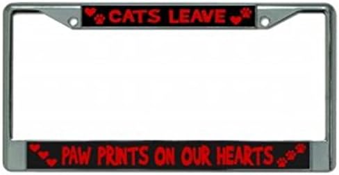 Cats Leave Paw Prints Chrome License Plate Frame Free Screw Caps with This Frame