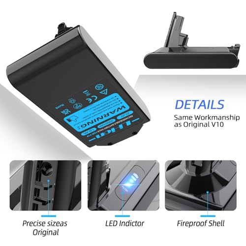 Image of 25.2V 5.0Ah 5000mAh V10 Battery Replacement, Compatible with Dyson Cyclone V10 Animal /Absolute /Motorhead SV12 Cordless Stick Vacuums, with Post HEPA Filter and Brush (Not Fit SV10)