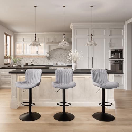 Image of YOUNIKE Grey Bar Stools Set of 6 Modern Swivel Counter Height Bar Chair with Back Adjustable Kitchen Island Faux Leather Padded Barstools taburetes de bar Breakfast sillas para barra de cocina 6PCS