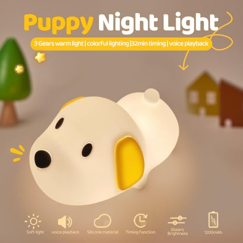 Image of S NMT Cute Dog Silicone Night Light for Kids Room, 7 Colors Changing Nursery Sleeping Lamp, 3 Level Brightness Beside Table Lamp for Baby Room Gifts