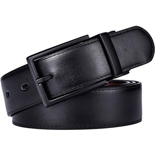 Image of beltox fine Men's Dress Belt Leather Reversible 1.25 inch Wide Rotated Buckle Gift Box