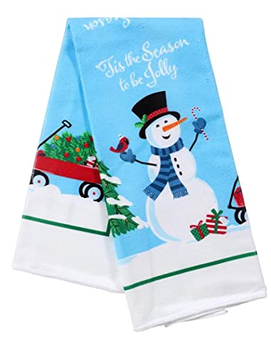 Sl2Y- Sammy The Snowman “Tis The Season To Be Jolly” 5Pc Kitchen Linen Set (1) Oven Mitt, (2) Potholders, (2) Décor Matching Towels.bonus Mini Buffalo Checked Stocking. Feliz Navidad-Happy Holidays #TOP3