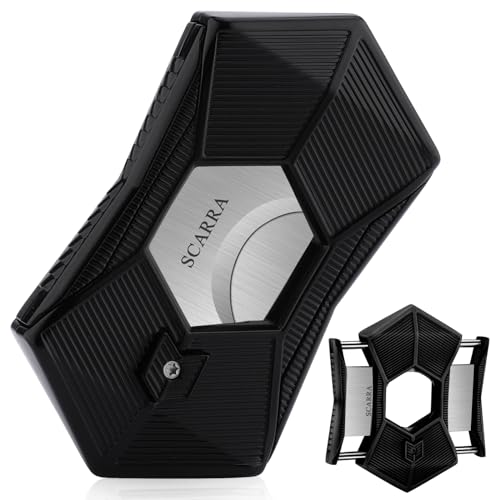 SCARRA Cigar Cutter, Stainless Steel Double Edge Cigar Guillotine Accessories, One Touch Cigar Cutter, Cuts Up to 60 Gauge, Cigar Gifts for Men (Black)