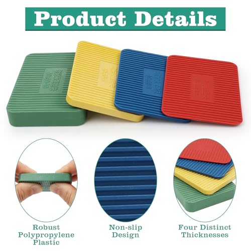 68 Stück Unterlegplatten Kunststoff 60 x 40 mm Abstandshalter Kunststoff Unterlegplättchen Verglasungsklötze für Fenster Türmontage-Ausgleich Glasbausteine, Höhen von 1,5/3/5/10 mm