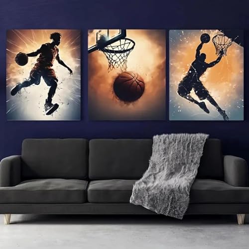 Peinture murale de basket-ball decoration salon toile sport ado 60x90cm