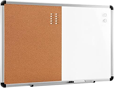 Amazon Basics Combo Magnetic Whiteboard Dry Erase Board/Cork Board, White/Yellow, 36" x 24"