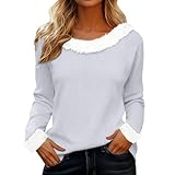 Sudadera de Navidad con cuello de felpa para mujer, manga larga con cuello en V, suéter de punto para otoño e invierno, suéter de felpa liso, holgada, casual, blusa cálida de Navidad (-blanco, XL)