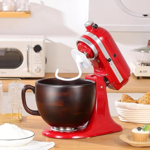 ULTICOR Premium Walnut Wood Mixing Bowl with Handle – Compatible with KitchenAid Mixer Bowl 4.5 & 5 QT Tilt-Head (K45, KSM75, KSM150 Series) – 5 Quart Wooden Bowl w/Stainless Steel Locking Base by ULTICOR - Image 2