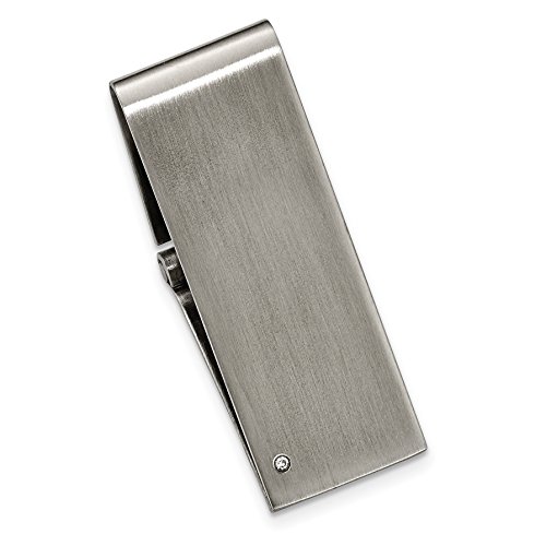 Stainless Steel Brushed Diamond Accent Hinged Money Clip
