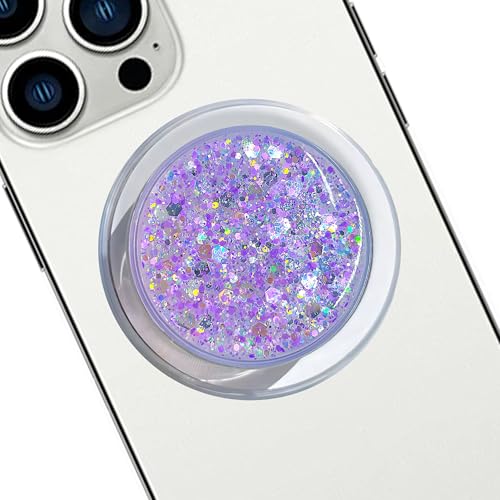 Magnetic Retractable Phone Stand Phone Grip Suitable for Round Foldable Phones and Tablet Accessories - Transparent Shine (Magnetic Purple)