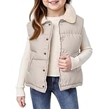 Kinder Daunenweste mit Stehkragen für Jungen und Mädchen Ärmellose Leichte Daunenweste Steppweste Outdoor Winddicht Übergangsweste Einfarbige Pufferweste mit Tasche Beige 140