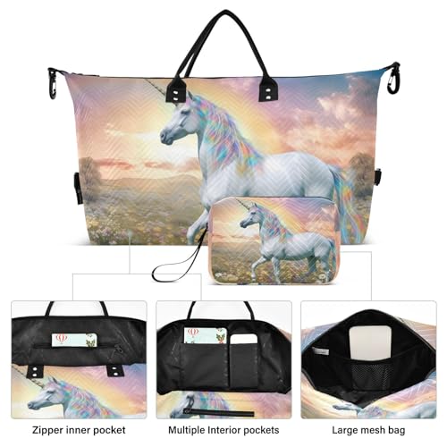 Large Travel Duffel Bag, Floral Field Horse Sports Tote Gym Bag, Shoulder Weekender Overnight Bag for Women Men, Carry On Luggage with Toiletry Bags2