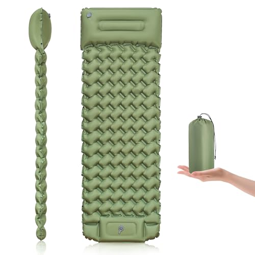 WILDOMS Sleeping Pad for Camping - 4” Thick Inflatable Camping Mat with Built-in Pump & Pillow, Ultralight Self Inflating Camping pad, Backpacking Sleeping Mat for Hiking, Tent, Traveling