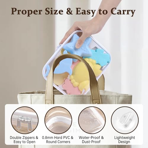 Clear Hard Shell Zipper Case 3 Pack Transparent Storage Box Containers Makeup Pouches for Small Item Waterproof Cosmetic Organizer Bags for Travel Toiletries (White,10"x 8")3