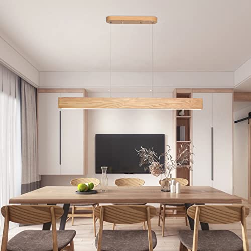 Yisdesign 2022-0901 47 Inch 36W Led Pendant Light Solid Ash Wood Linear Pendant Light Dimmable Dining Room Light Fixture Linear Chandelier thumb #1