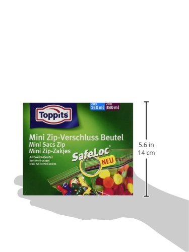 Toppits Mini Sacs à Fermeture Éclair Safeloc - Lot De 3 (20 X 150 Ml + 20 X 380 Ml) - Parfaits Pour Congélation Et Conservation