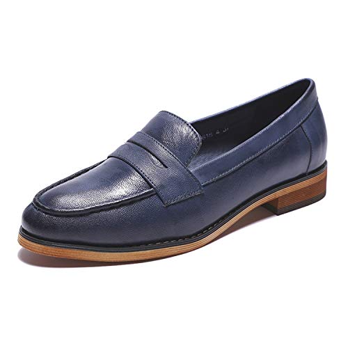 Image of Mona flying Women's Classy Leather Penny Loafer Dress Casual Slip on Flat Office Work Shoes for Ladies