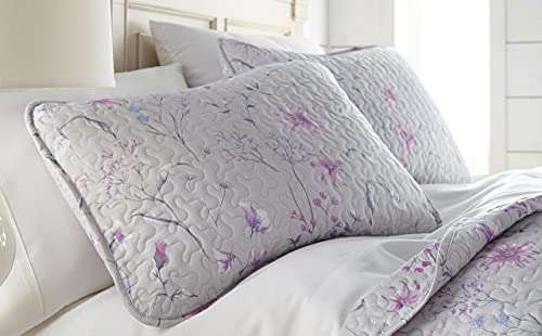 Southshore Fine Living, Inc. Oversized Bedding Quilt Set Lightweight, Coverlet Bedspread 3-Piece Boho Floral Set With Two Matching Shams (98 In Wide X 98 In Long), Grey, Full/Queen #TOP3