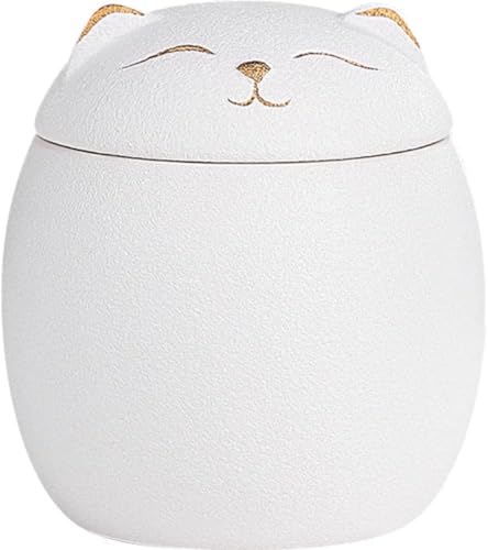 Ghbunuz ミニ骨壷 陶器 分骨つぼ 骨壺 遺灰 遺骨入れ 供養 猫形 納骨 手元供養 形見入れ 手のひらサイズ 犬 猫 ペット (S: 7.5*8.1CM,ホワイト)