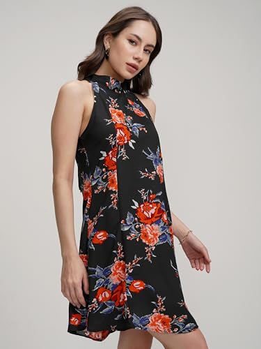Image of Tokyo Talkies Women's Floral Mini Flared Dress | Halter Neck & Playful Silhouette | Chic & Effortlessly Feminine