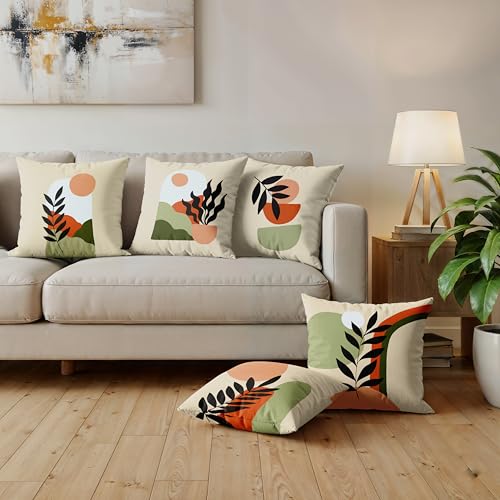 Image of Ultimate Trends Digital Printed Soft Cotton Feel Polyester Decorative Cushion Cover, Modern Eligent Designs, Heavy Long Life Fabric,12 inch X 12 inch Set of 5,Off White Red