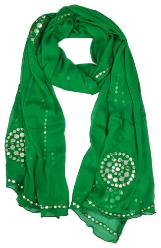 Image of YOUTHQUAKE Plastic Mirror Work Embroidered Chiffon Dupatta for Women & Girls