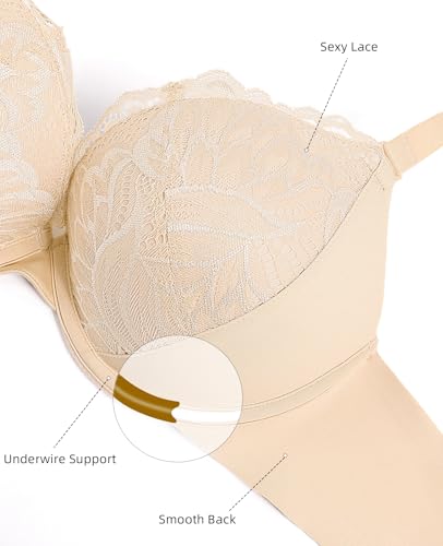 Image of Upushall Push Up Padded Bra Plunge T-Shirt Bras for Women Add 2 Cup Sizes