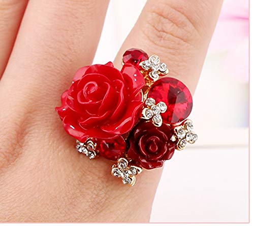 Women's Rose Gold Plated Flower Rings Colorful Crystal Statement Rings Wedding Band Engagement Ring3