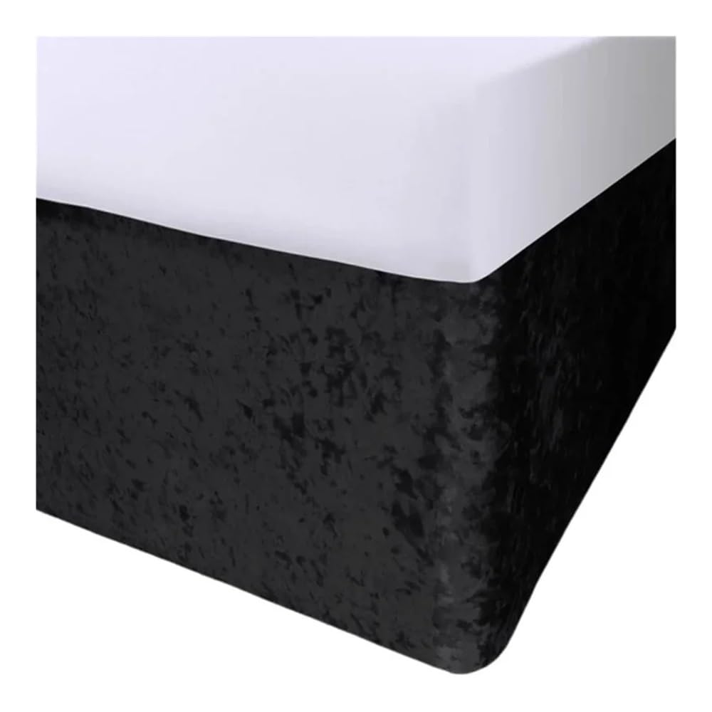 Mantovana giroletto in velluto riccio, con cinture elastiche intorno e mantovana giroletto in tessuto a tre lati (nero, matrimoniale, 150 x 200 x 32 cm)
