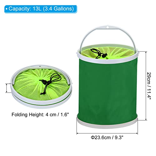 PATIKIL Collapsible Fishing Bucket, 13L (3.4 Gallons) Folding Bucket Foldable Water Container with Lanyard for Outdoor Travelling Green - Image 2