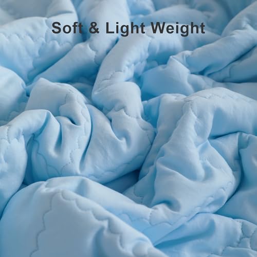 Image of BEDSUM Large Toddler Comforter, Brushed Microfiber Crib Blanket - All Season Quilted Down Alternative Nursery Bedding - Lightweight Baby Blanket for Daycare & Nap, 43x60, Aqua