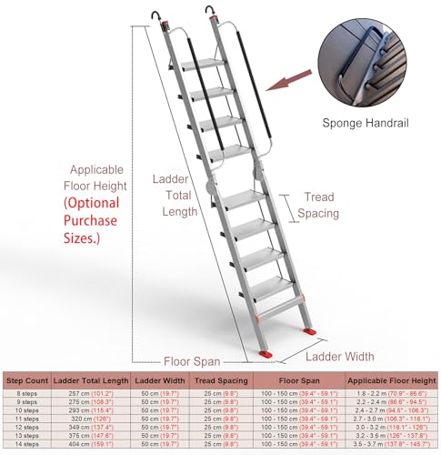 Escalera plegable para altillo de aluminio resistente con ganchos de seguridad 7