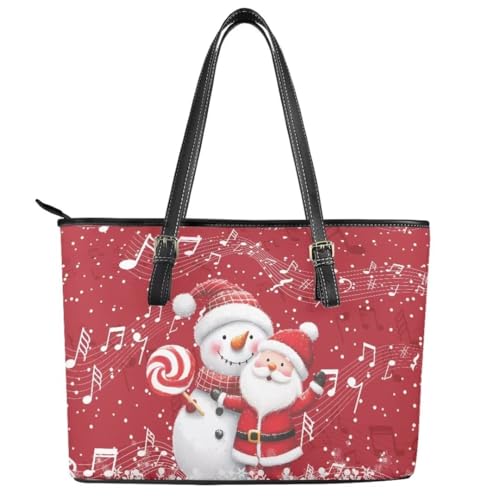 Image of Coldinair Christmas Leather Tote Bag for Women with Zipper Large Shoulder Tote Bag Shopping Casual Travel Bag Handbag Purse