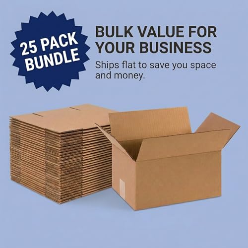 Image of BOX USA Small Shipping Boxes 12 inchL x 8 inchW x 6 inchH (25-Pack) - Corrugated Cardboard Box for Moving, Mailing, Packing, Packaging and Storage