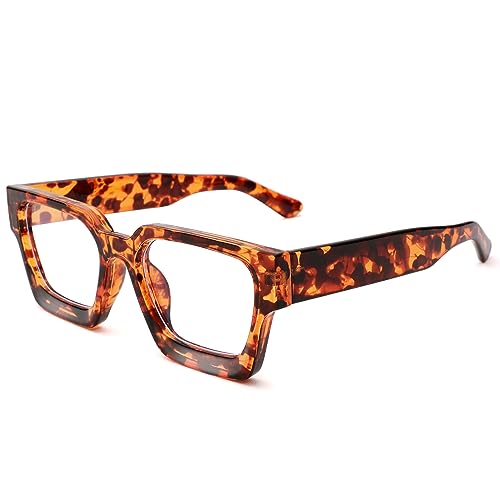 Image of Braylenz Square Thick Frame Blue Light Glasses for Men Women Fashion Clear Computer Eyeglasses