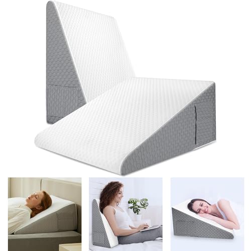 Mylindde Wedge Pillow for Sleeping 26cm Elevated Support Bed Wedge Pillow Breathable Triangle Pillow Wedge Wedge Pillow Cooling Memory Foam Top Removable Washable Cover (1Pcs)