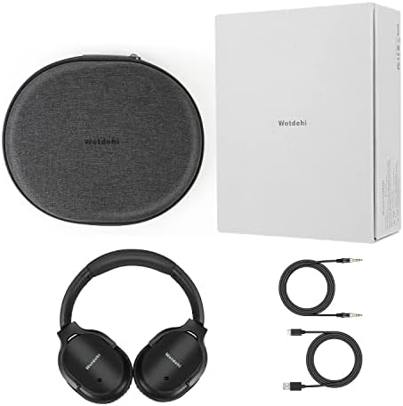 wotdehi Active Noise Cancelling Headphones, Deep Bass Wireless Headphone, Noise Reduction Headsets with Voice Assistant, Memory Protein Earpads 40 Hours Playtime for Travel/Home/Office-Black