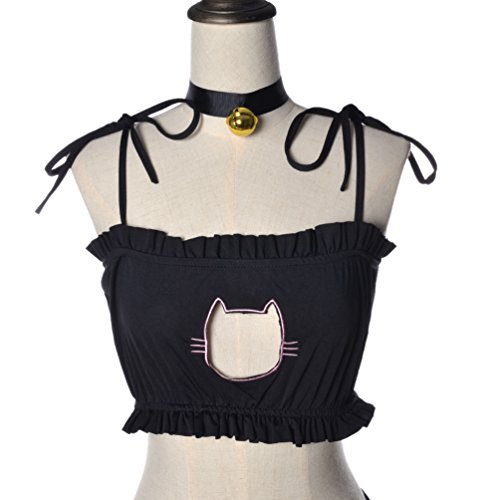 Neko Cat Keyhole Bra Briefs Set with Bell Choker Lingerie Underwear Cosplay