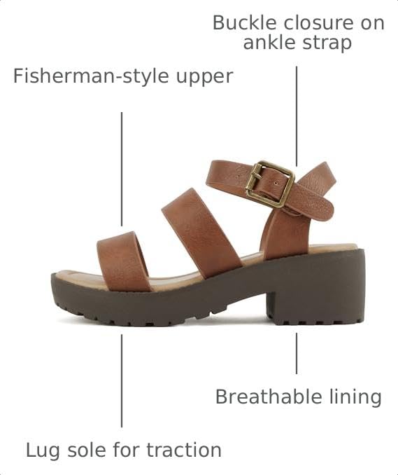 Image of Soda ACCOUNT-2 ~ Little Kids /Children /Girls Open Toe Two Bands Lug sole Fashion Block Heel Sandals with Adjustable Ankle Strap