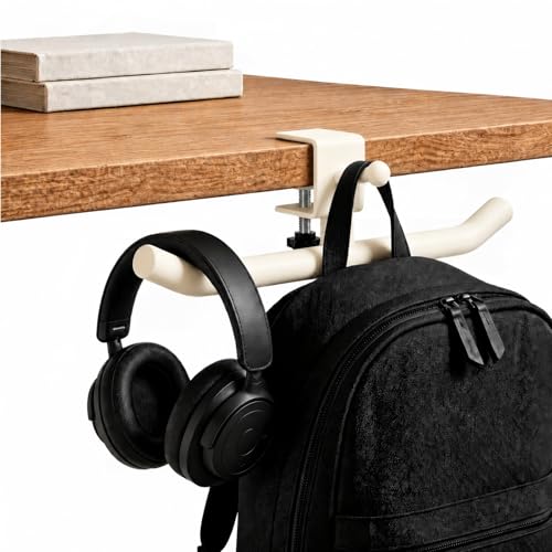 Desk Hook for Bag Adjustable Purse Hook for Table (1-4cm/0.39-1.45in) Heavy Duty Carbon Steel Backpack Hanger 80lb Capacity Clamp-On Bag Holder for Office Classroom Cafe Home and Gaming (White)