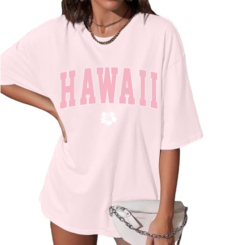 Hawaiian Shirts for Women Oversized Hawaii Graphic Tees for Teen Girls Preppy Aesthetic Shirts Beach T Shirts Tops