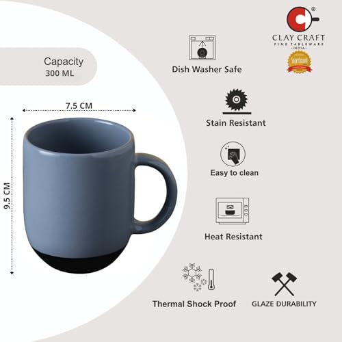Image of Clay Craft Modern Matte Coffee Mug Set of 2, 300 ml | Fine Ceramic Tea, Coffee & Milk Mugs | Elegant & Durable Drinkware | Microwave & Dishwasher Safe | Minimalist Home, Office & Gift Collection